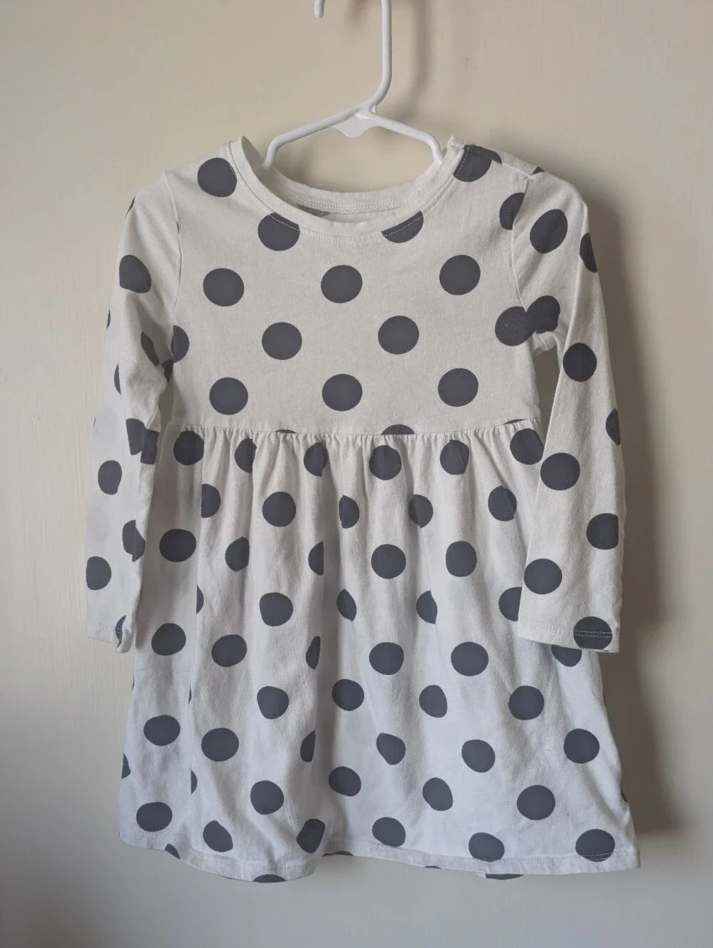 Girls' White Dress with Navy Blue Polka Dots